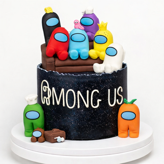 Торт Among Us с фигурками персонажей