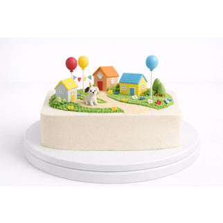 Торт с домиками и щенком