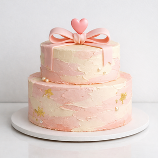 Торт розовый с бантом и сердцем