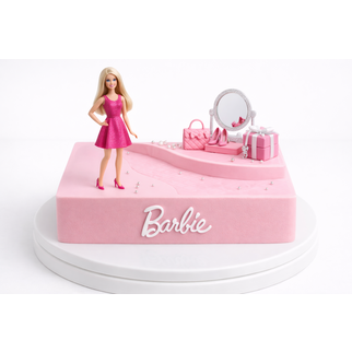 Розовый торт в стиле Barbie с фигуркой и аксессуарами