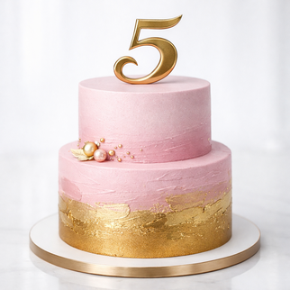 Торт розовый с золотом на 5 лет девочке