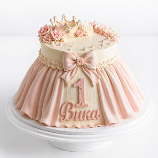 Торт на годик с короной и драпировкой