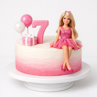 Торт Барби с цифрой 7 и подарком
