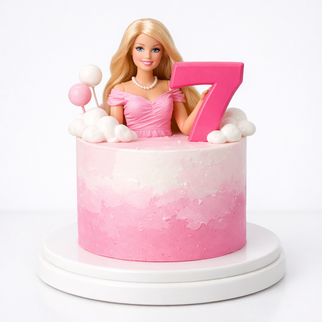 Торт Барби с цифрой 7 и облаками