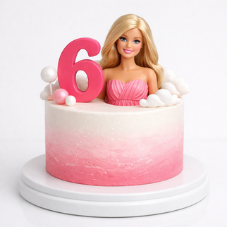 Торт Барби с цифрой 6 и облаками