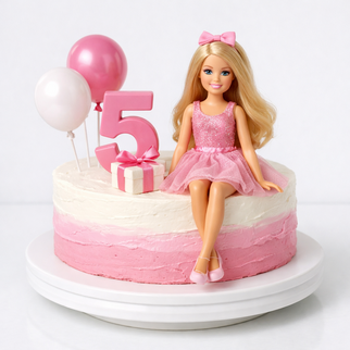 Торт Барби с цифрой 5 и подарком