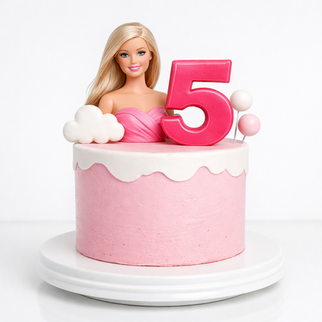 Торт Барби с цифрой 5 и облаками