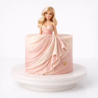 Торт Барби с драпировкой в нежно-розовом платье