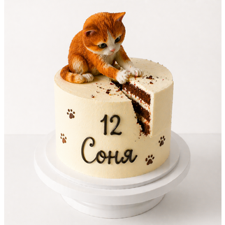 Торт с котёнком и «съеденным» кусочком на 12 лет