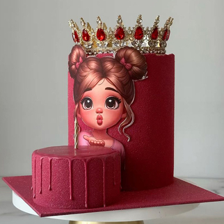 Торт велюровый красный с золотой короной и фотопечатью