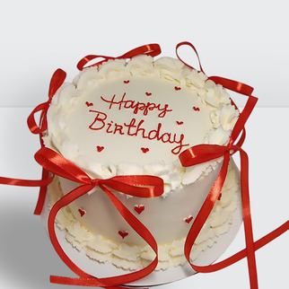 Торт ламбет белый с красными ленточками и сердечками