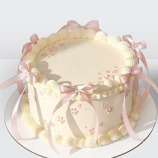 Торт ламбет белый с розовыми ленточками и цветочками