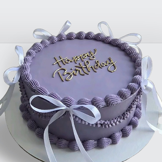 Торт ламбет сиреневый с ленточками и надписью с изящным декором и нежной композицией оформления