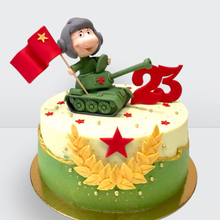 ? Торт милитари для мужчин на 23 февраля зеленый с танком, флагом и звездой