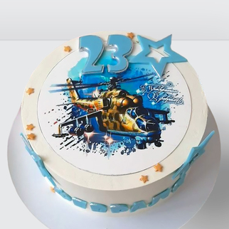 ? Торт милитари для мужчин на 23 февраля голубой с вертолетом и надписью