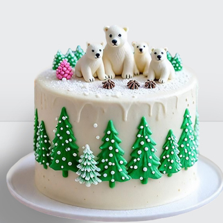 ? Торт на Новый год с фигуркой белые медведи и елочкой, новогодними украшениями