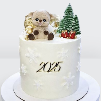 0 Торт на Новый год детский с фигуркой и елочкой новогодними украшениями