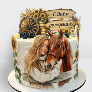 Торт с лошадью и девушкой