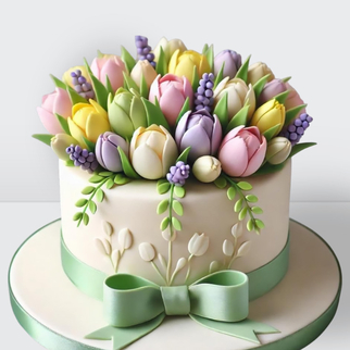 0 Торт тюльпаны с бантом