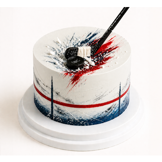 Торт хоккеисту с шайбой и клюшкой