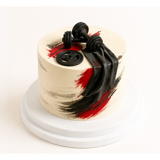 Торт тренеру по фитнесу с гантелями и полотенцем