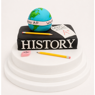 Торт преподавателю истории с глобусом и учебными элементами
