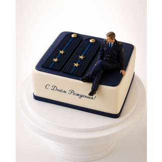 Торт в виде формы с погонами и фигуркой офицера