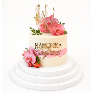 Торт маме с орхидеями и золотыми акцентами