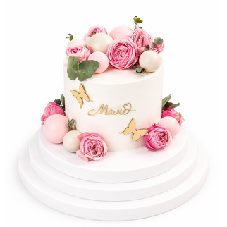 Торт с розами, шарами и бабочками