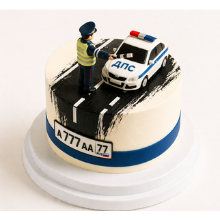 Торт инспектору ДПС с машиной и фигуркой