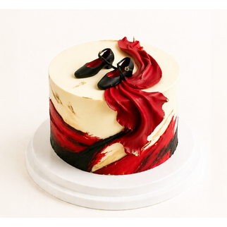 Торт с туфлями и драпировкой в красно-чёрном стиле