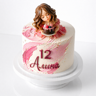 Торт с фигуркой девочки и мини-тортиком с цифрой 12
