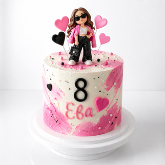 Торт с фигуркой девочки и сердцами с цифрой 8