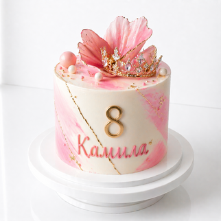Торт с короной и цифрой 8 в розовом стиле