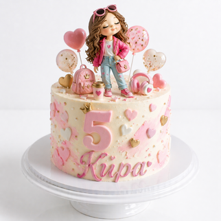 Торт на 5 лет с девочкой и шарами