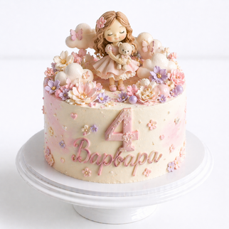 Торт на 4 года с девочкой и цветами