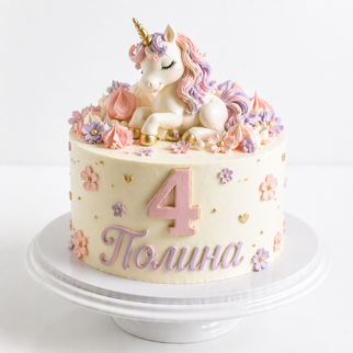 Торт на 4 года с единорогом и цветами