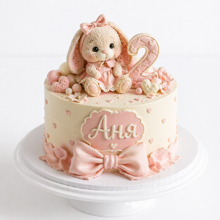 Торт на 2 года с зайчиком и бантом