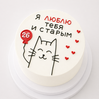 Бенто торт на 26 с котиком и шутливой надписью — для лёгкого и тёплого поздравления