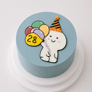 Бенто торт на 28 лет с милым зверьком и воздушными шариками — для лёгкого и радостного праздника