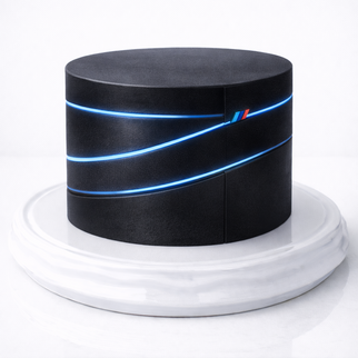 Торт черный в стиле БМВ с голубыми вставками