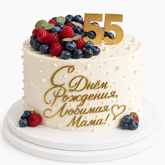 Торт на юбилей маме 55 с малиной и голубикой
