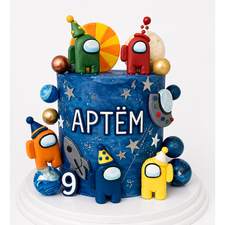 Торт синий на день рождения мальчику 9 лет с героями игры Амонг Ас