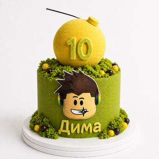 Торт зеленый бомба с фитилем Roblox для мальчика 10 лет с 3Д