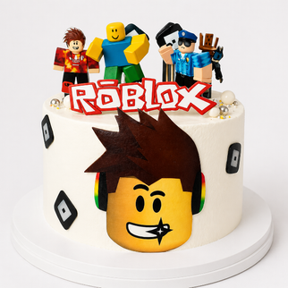Торт с героями игры Roblox для мальчика с 3Д фигурками