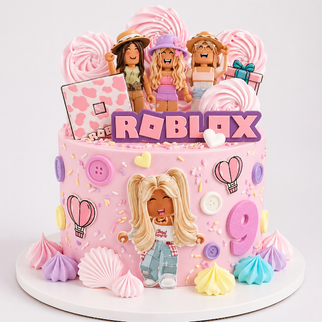 Торт Roblox розовый с зефирками для девочки на 9 лет
