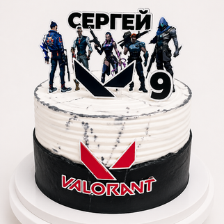 Торт черно-белый на день рождения мальчику 9 лет по мотивам игры Valorant