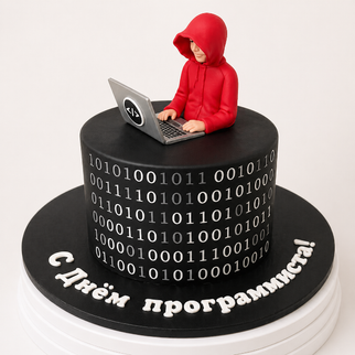Торт на праздник программисту с ноутбуком и фигуркой 3Д