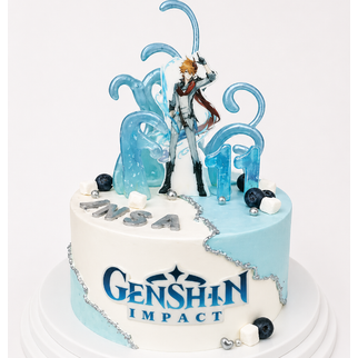 Торт с героем игры GenShin Impact с леденым узором