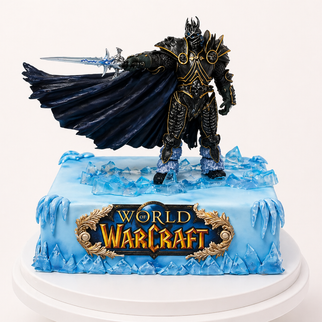 Торт воин с мечом игры WarCraft на ледяной глыбе
